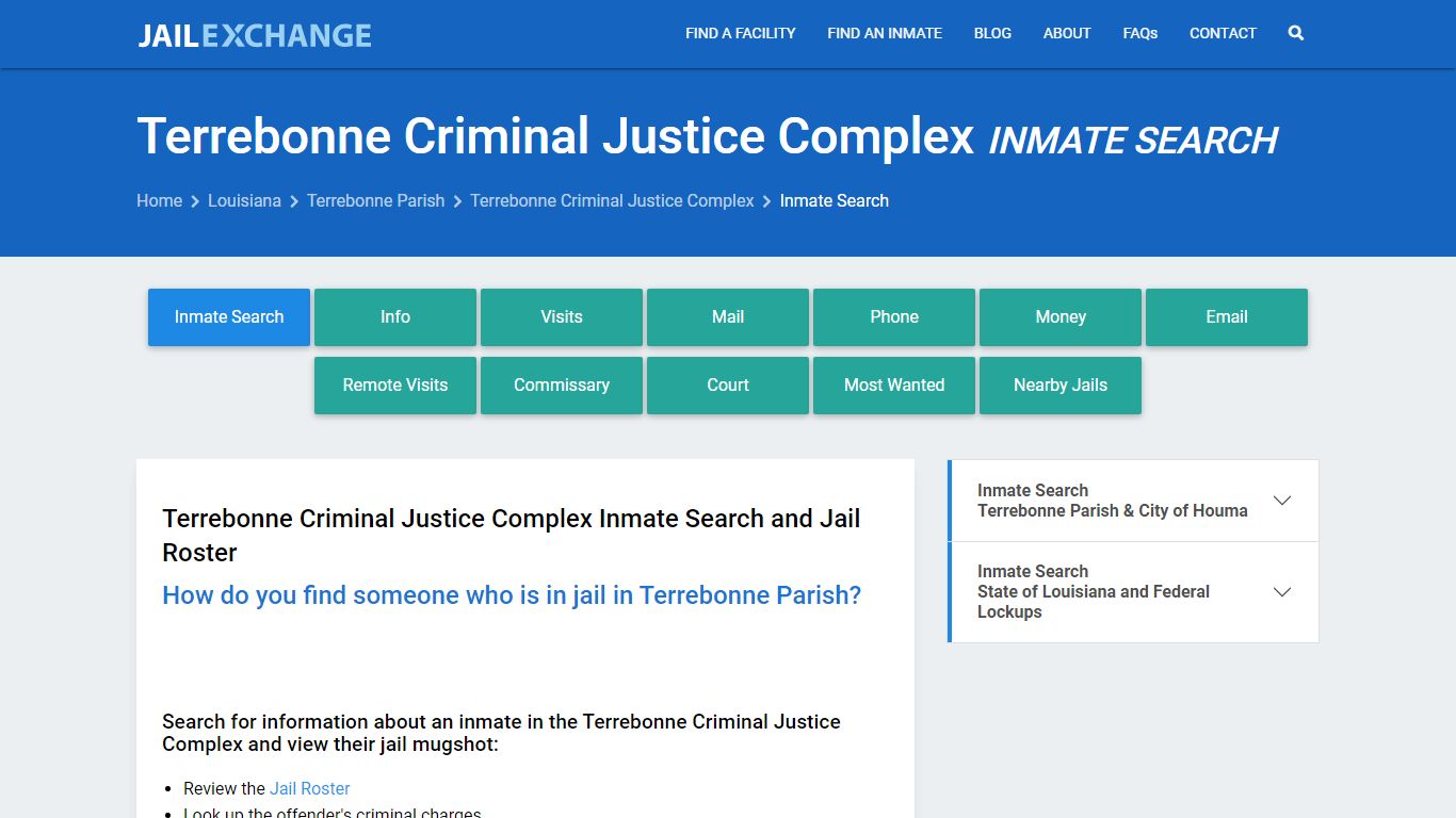 Terrebonne Criminal Justice Complex Inmate Search - Jail Exchange