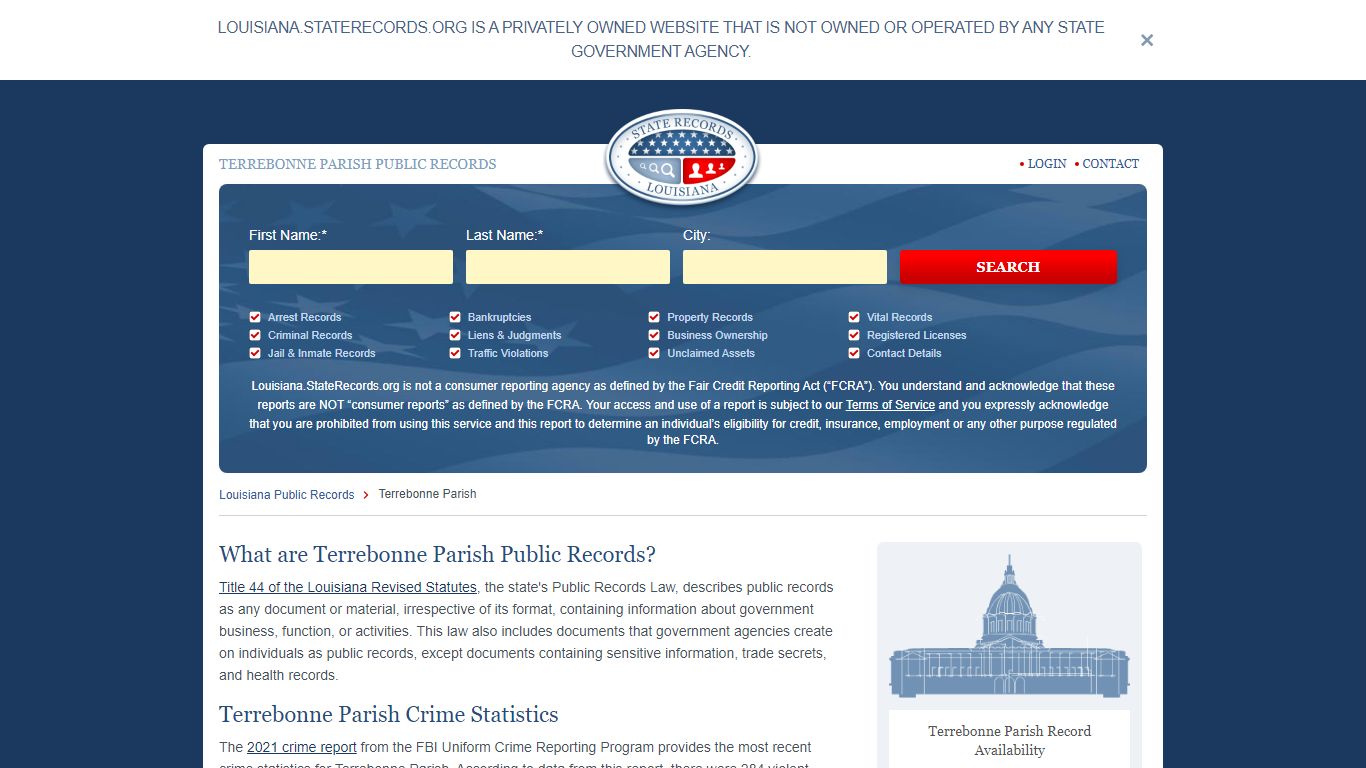 Terrebonne Parish Arrest, Court, and Public Records | StateRecords.org
